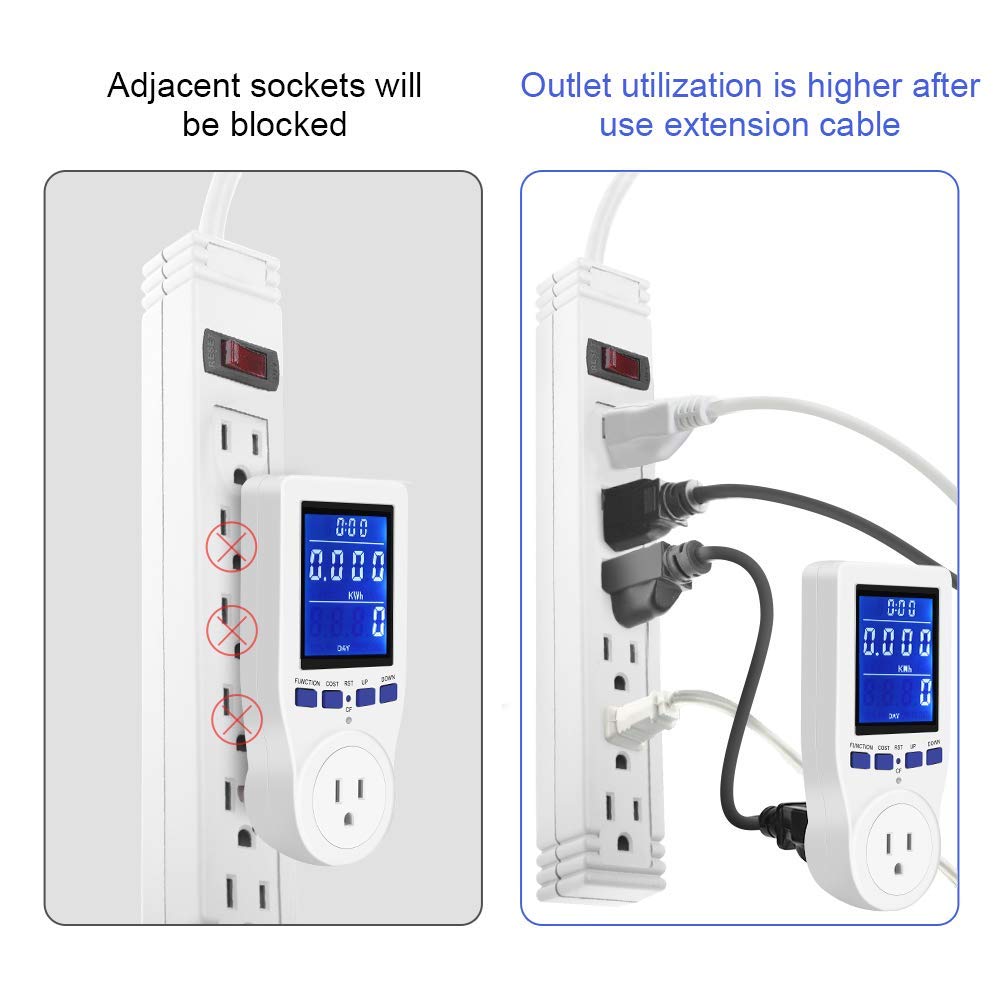 Electricity Usage Monitor, Plug in Power Consumption Meter Home Energy Consumption Analyzer with Digital LCD Display Overload Protection Watt Volt Amps Wattage KWH