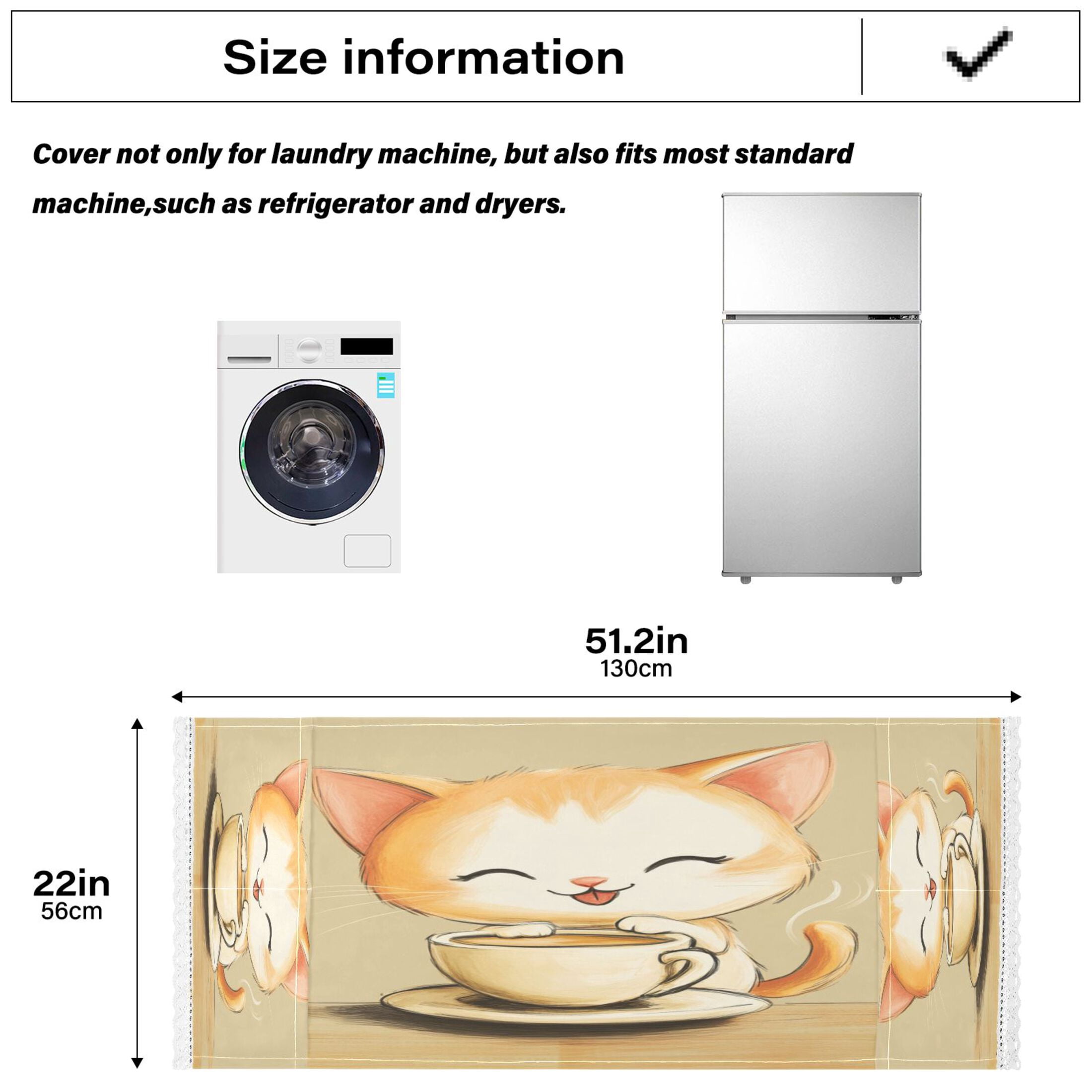 Cartoon Cute Cat Drink CoffeeWasher and Dryer Covers Dust-Proof and Oil Resistant Fridge Cover with 4 Storage Pockets Washing Machine Top Cover for Laundry Kitchen Home 51.2 x 22 In