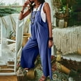 thumbnail image 5 of Usmixi Jumpsuits for Women Dressy Casual Pocket Loose Pleated Hem Cotton Linen Strap Long Jumpsuits Overalls Summer Square Neck Sleeveless Solid Maxi Formal Rompers Blue s, 5 of 7