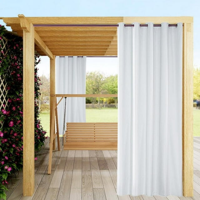 Summark Home 54*96"Outdoor Curtains Plus Long Porch Curtains Outdoor Waterproof Drape For Gazebo Cabana Lounge Pergola Deck, 1 Panel, White
