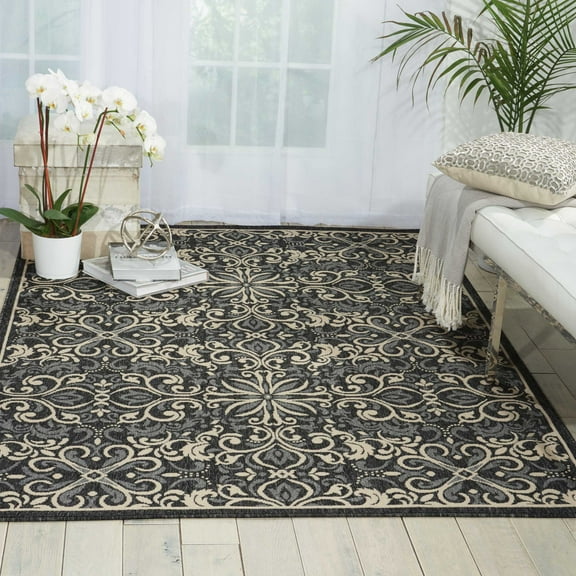 Nourison Caribbean Indoor/Outdoor Charcoal 5'3" x 7'5" Area Rug, (5x7)