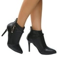 thumbnail image 2 of Oyedens Womens Dress Boots Black Leather Pointed Toe Stiletto High Heels Ankle Booties Fall Pumps, 2 of 5