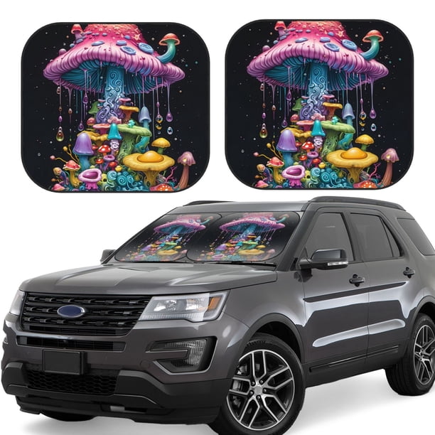 Balery Colorful Mushroom Parasol para parabrisas de coche de 2 piezas | Parasol plegable para parabrisas delantero de coche para la mayoría de sedanes-Small