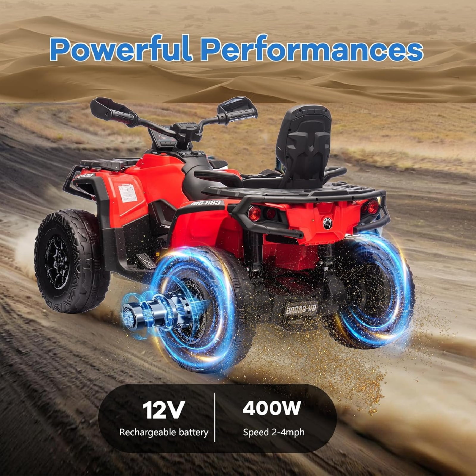 Electric Kids ATV, 12V Ride-On Toy Car for Toddlers, 4-Wheel Vehicle with 2-Seater, Remote Control, LED Lights, Music, and Spring Suspension, Electric Car for Kids, 2-4 Mph Safety Speed