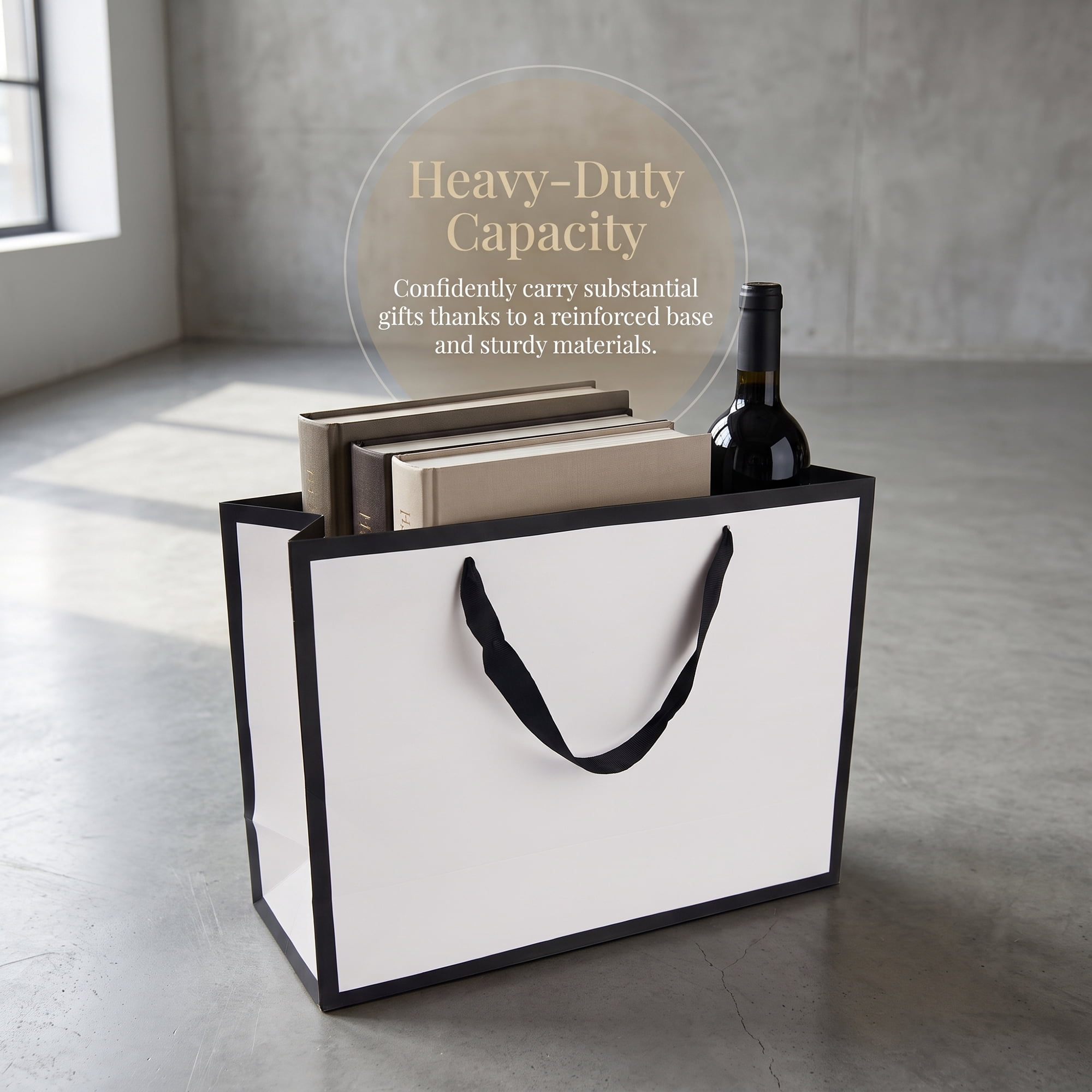 Unique Bargains Sturdy Thick Horizontal Paper Gift Bags White Black 12.6" x 4.3" x 9.8"
