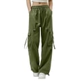 thumbnail image 2 of Danhjin Cargo Pants for Women Loose Stretchy Wide Leg Elastic Drawstring Casual Pants Streetwear Travel Hiking Pants, 2 of 6