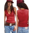 thumbnail image 3 of Womens Ribbed Tank Tops Summer Slim Fit V Neck Tops Casual Basic Knit Sleeveless Shirts Wine Red S, 3 of 7