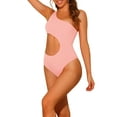 thumbnail image 4 of INSPIRE CHIC Women's 1 Piece One Shoulder Swimsuit, Asymmetric Waist Cutout Solid Swimwear Bathing Suit Monokini Pink X-Small, 4 of 5