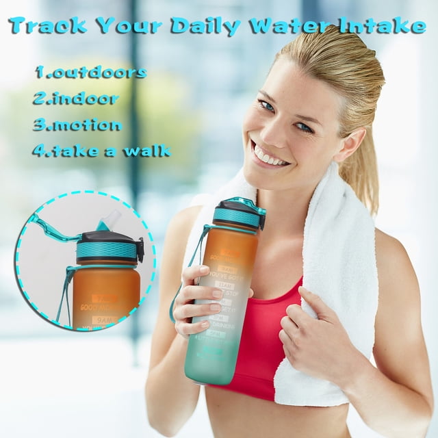 Xihbxyly Botella Deportiva de 1 L, Diseño a Prueba de Fugas y Polvo, Cierre de Tapa Seguro, Gran Capacidad de 1 L, Transparente para Un Fácil Control Del Agua, Ideal para Senderismo Al Aire Libre, Gi