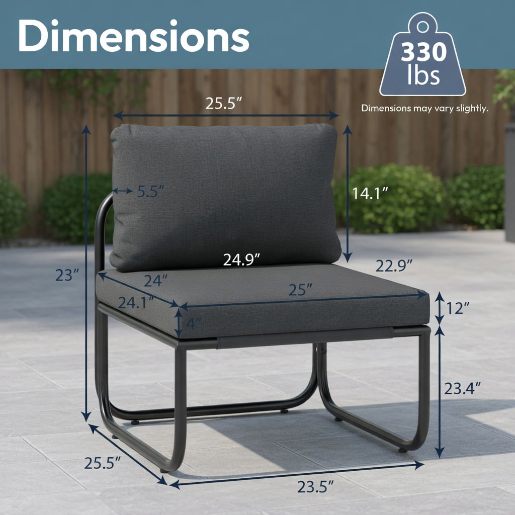 Hommoo 2-Piece Outdoor Patio Chair Set, Metal Chairs with Removable Cushions, Adjustable Feet, and Machine-Washable Covers for Backyard, Deck or Balcony, Gray
