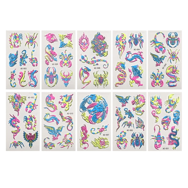 Tatuajes Falsos Luminiscentes de Animales de 10 Piezas para Navidad de Unique Bargains en Color Rosa Fluorescente