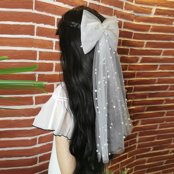 Captivating Pearl White Bow Bridal Hair Accessory for an Enchanting
