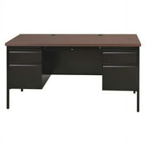 Hirsh Office Desk, Double Pedestal, 60"W x 30"D, Black/Walnut 20446
