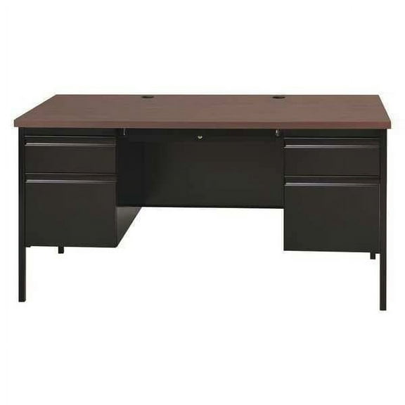 Hirsh Office Desk, Double Pedestal, 60"W x 30"D, Black/Walnut 20446