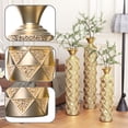 thumbnail image 6 of Metal decorative vase High Distress Metal center vase with 3D triangle pattern, set of 3 vases for home decoration 33.5 ", 29.5 ", 25.2 "high, gold, 6 of 6