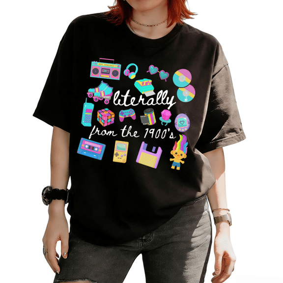 Y2K Retro Graphic Tee Cute 90s Nostalgia Graphic Tees T-shirt Fashion and Comfortable Round Neck Black S-5XL