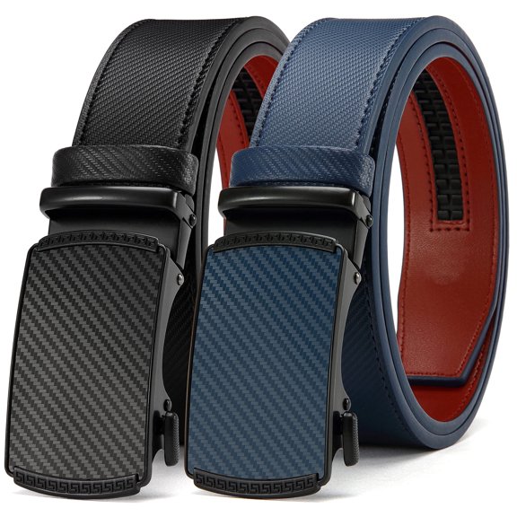 YOORAN Men's Belt, 2 Pack Ratchet Belt, 13/8” Adjustable Genuine Leather Belt, Size Length Cut, with Gift Box