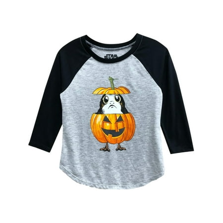 Girls Gray Star War Pumpkin Puffin Porg Halloween T-Shirt Baseball Tee