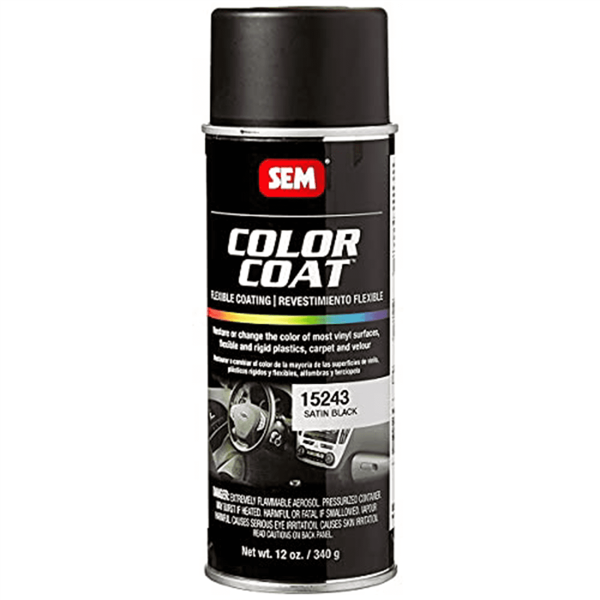 SEM 15243 Color Coat Satin Black Interior Flexible Coating Aerosol 12 oz