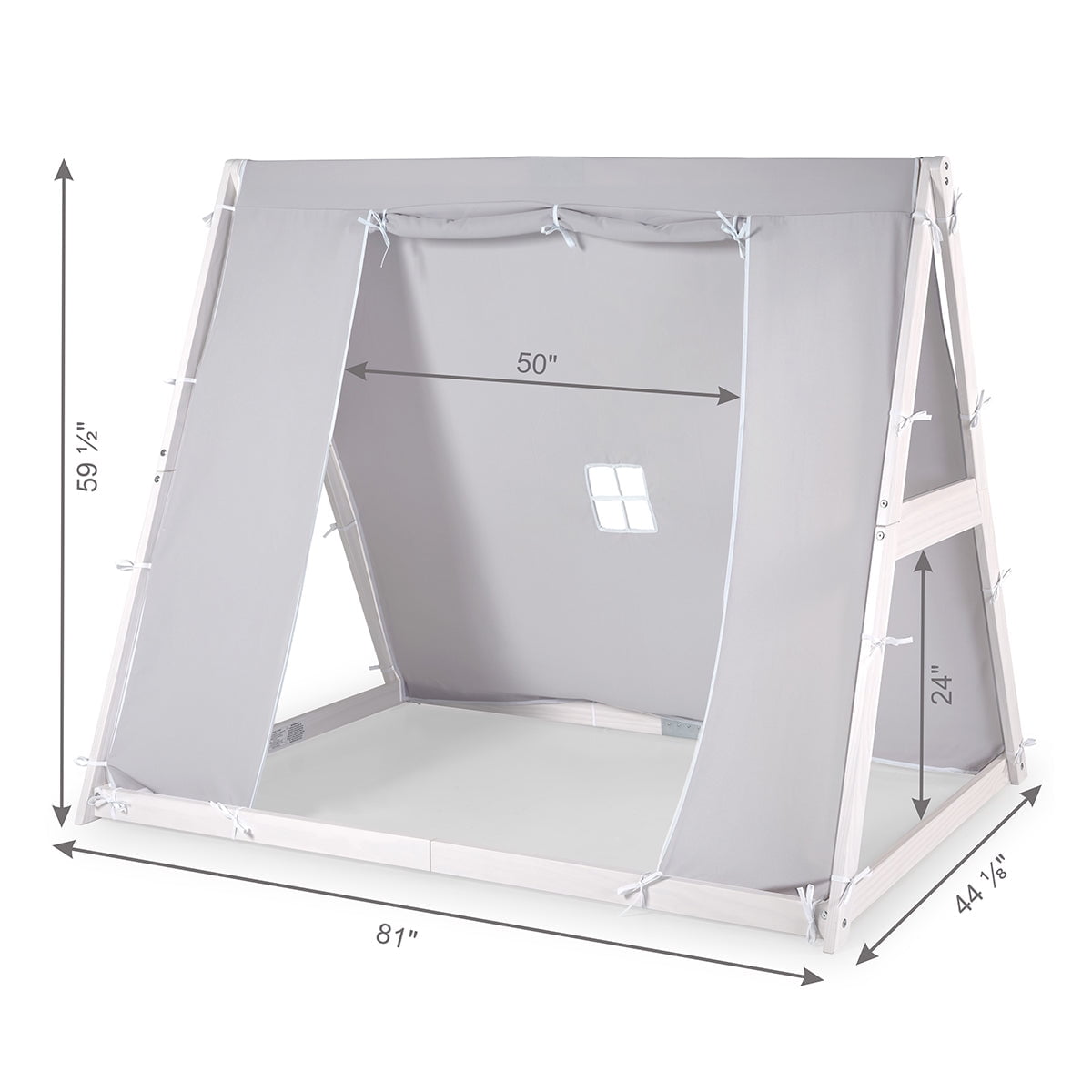 P'kolino Kids Tent Floor Bed - Twin, FSC Certified Wood, Washable Tent, White/Grey