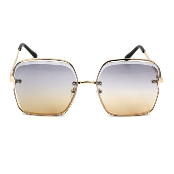 Womens Rectangle Fashion Beveled Exposed Lens Sunglasses Gold Grey Brown