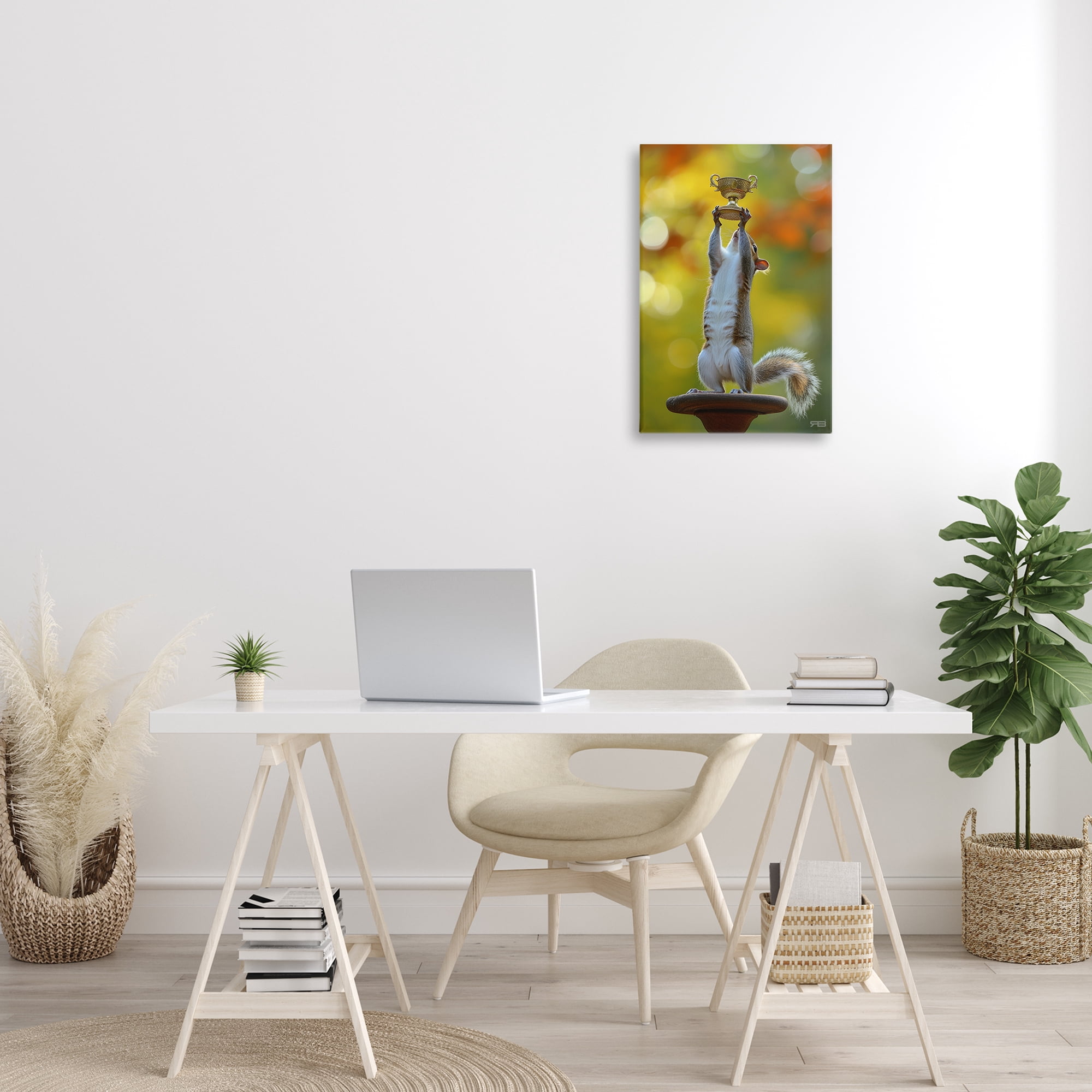 Stupell Industries Squirrel Holding Trophy Novelty Painting Gallery Wrapped Canvas Art Print Wall Art, 16 x 24
