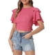 thumbnail image 1 of INSPIRAR CHIC Blusas cortas de estilo bohemio con lazo frontal para mujeres, con mangas cortas acampanadas texturizadas y escote en V profundo, ropa de playa L Rosa Fucsia, 1 of 6