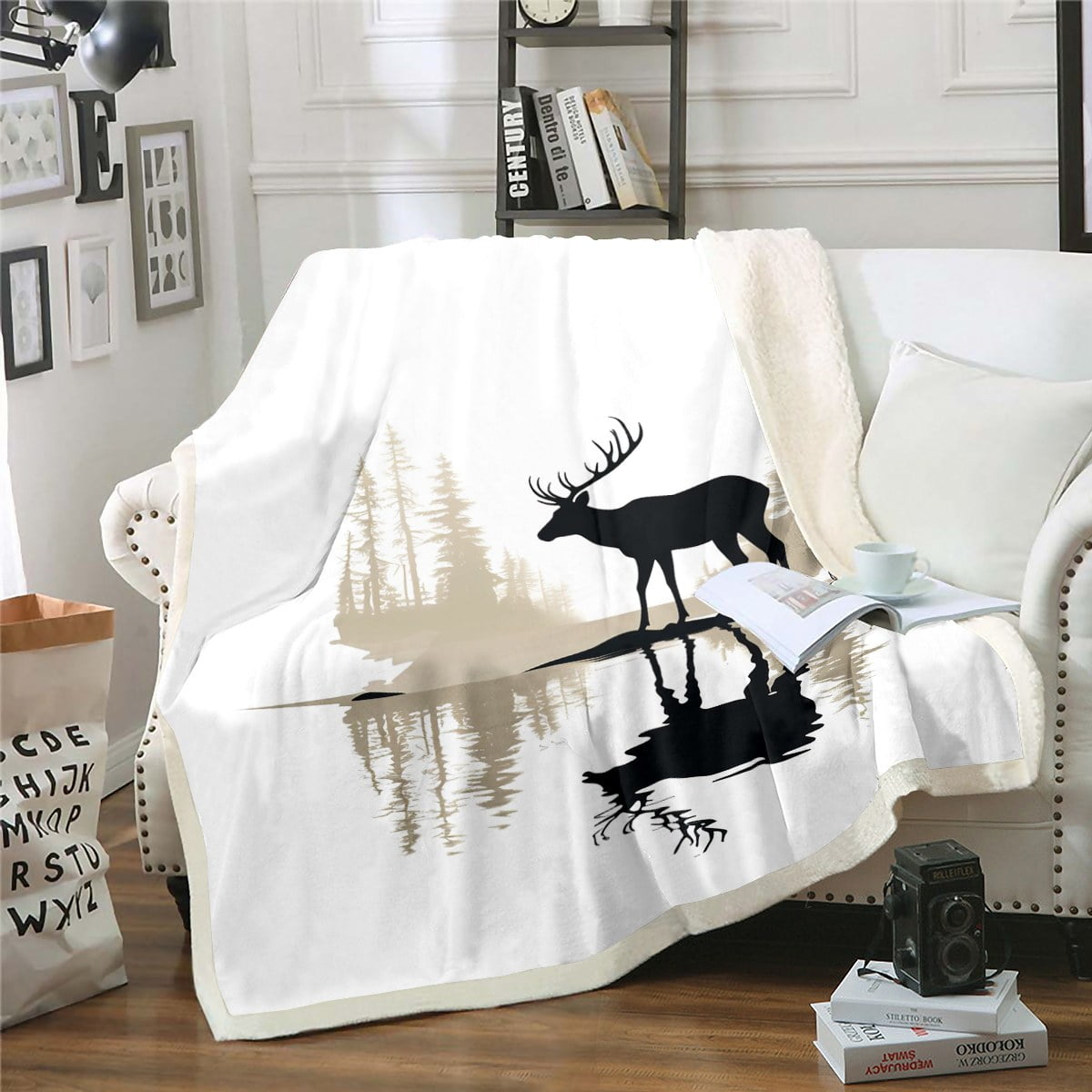 YST Deer Fleece Blanket Deer Hunting Blanket Woodland Animals Elk Moose Print Plush Bed Blanket Twin Boys Rustic Farmhouse Throw Blanket Walmart