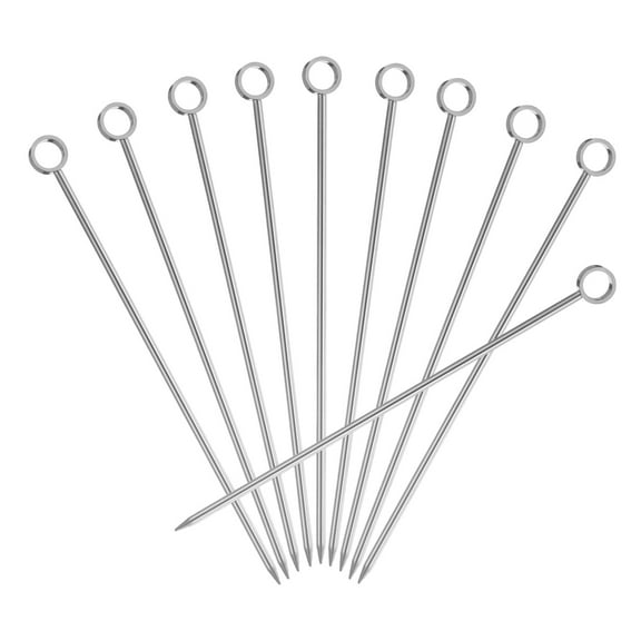 Uxcell 10Pcs Stainless Steel Cocktail Toothpicks, 4.25 Inch Metal Cocktail Picks Fruit Sticks, Silver Circle