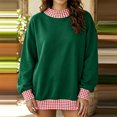 thumbnail image 2 of Women's Gingham Check Contrast Sweatshirt Ghalytn Mock Neck Drop Shoulder Loose Pullover Top, 2 of 5