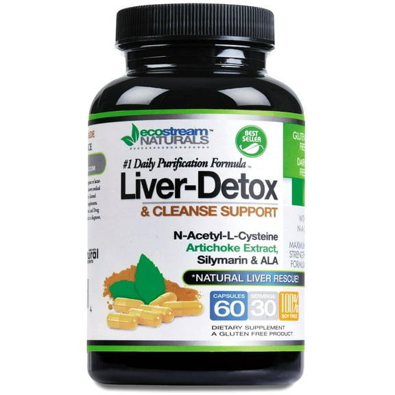 Liver Detox Cleanse with N-Acetyl-Cysteine, Milk Thistle, Artichoke Extract and ALA by EcoStream Naturals 30 Servings