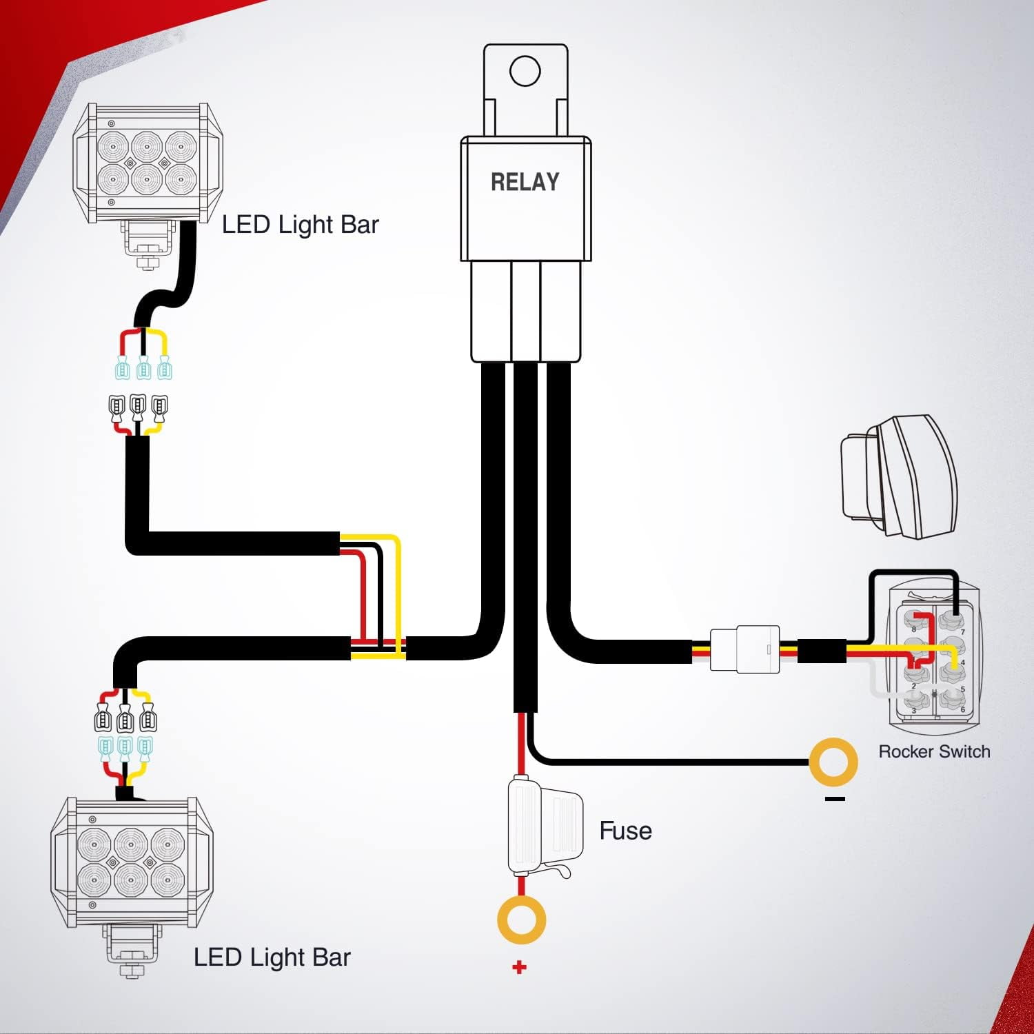 Nilight 16AWG Strobe Light Wiring Harness Kit 2 Leads Customized for 6 Modes Amber White Strobe Lights LED Work 12V 40A On Off 8 Pin Switch Modes Changing Memory Reset Function