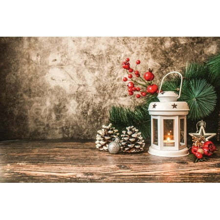 Image of Christmas Wood Board Gradient Abstract Pine Nuts Lantern Birthday Photo Background Photographic Backdrop For Photo Studi