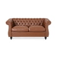 thumbnail image 2 of Bernie Loveseat 62 Inch Sofa, Nailhead Trim, Solid Wood, Brown Faux Leather, 2 of 3