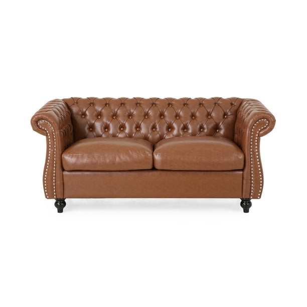 Noble House Magnus Traditional Chesterfield Loveseat Cognac Brown Dark Brown Walmart Com Walmart Com