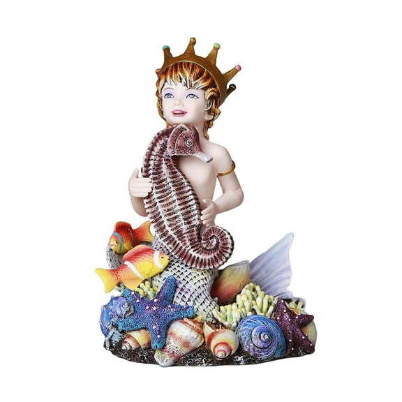 Ebros Sheila Wolk Mermaid Collection Treasure Chest Young Mermaid Holding Seahorse Collectible 9 Inch