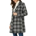 thumbnail image 4 of INSPIRE CHIC Women's Plaid Notched Lapel Long Sleeves Double Breasted Coat L Black, 4 of 6
