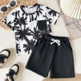 thumbnail image 2 of Boys Vacation Outfit Set 2 Piece Fashion Print T-Shirt with Drawstring Shorts Set Toddler Boy Summer Beach Clothes, 2 of 5