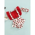 thumbnail image 3 of Genuiskids Infant Baby Girls Summer Romper with Headband Adjustable Ruffle Shoulder Straps Strawberry Triangle Romper Hollow Backless Jumpsuit, 3 of 9