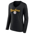 thumbnail image 2 of Women's Black Pittsburgh Steelers Freehand Team Long Sleeve V-Neck T-Shirt, 2 of 3