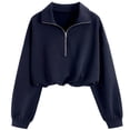 thumbnail image 2 of TGSLY Women's Cropped Sweatshirts Casual Collared Half Zip Long Sleeve Pullover Tops Oversized Adjustable Drawstring Hem Solid Color Sweatshirts XXL, 2 of 9