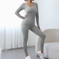 thumbnail image 5 of Long Sleeved Yoga Jumpsuit Women's Sportswear Fitness Suit with Pockets, Tummy Control One Piece Workout Set, Gym Running Activewear, Athletic Gifts for Women | CSEONE,Gray L, 5 of 9