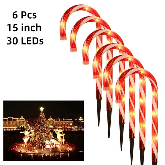 Candy Cane Lights Set of 6 Path Light Replacement Stakes for Christmas Outdoor Decorations Yard and Xmas Pathway Lawn Driveway Decor