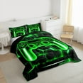 thumbnail image 4 of Feelyou Cartoon Green Gamepad Bedding Comforter Set for Kids, Neon Square Honeycomb Twin Comforter Sets, Modern Video Gamer Reversible Bedding Set, Super Cozy Room Decor, 2pcs, 4 of 9