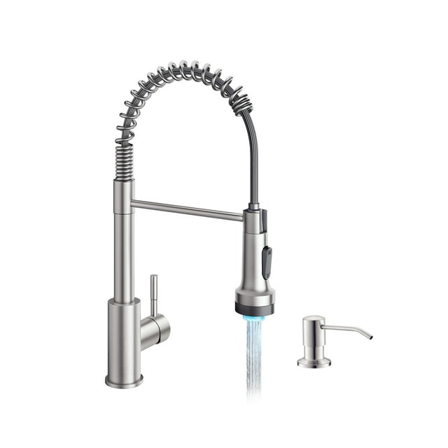 Grifo De Cocina Led Gimili Con Dispensador De Jabón, Grifos Modernos De Fregadero De Cocina Con Un Solo Mango Y Pulverizador Desplegable