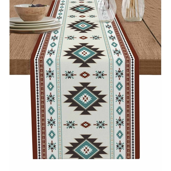 Boho Southwest Table Runner Cotton Linen 72 Inch Holiday Dresser Scarves,Bohemian Country Geometric Motifs Tablerunner for Kitchen Coffee Dining Bedroom Home Living Room Dinner Scarf Décor 13''x72''