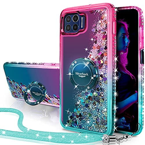 Silverback for Moto One 5G Case with Ring Stand Kickstand, Women Girls Bling Holographic Sparkle Glitter Cute Cover,