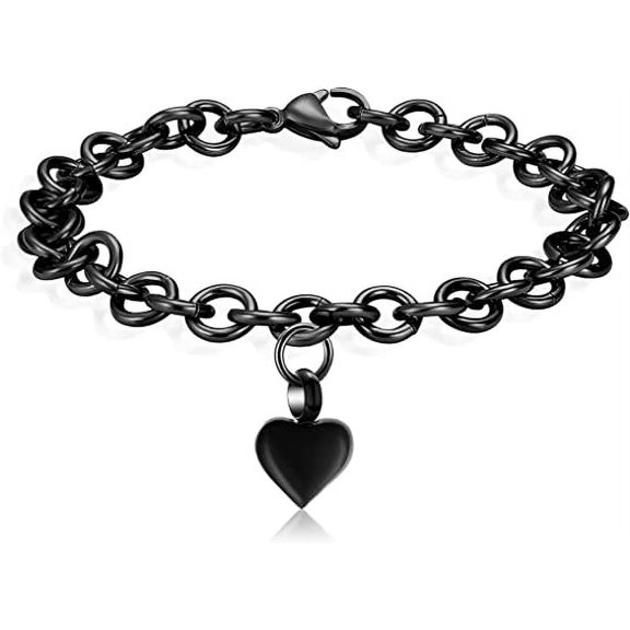 Memorial Ash Urn Bracelet Stainless Steel Cremation Funeral Urn Bangle for Ashes-Urn Bracelet (Black-Heart)