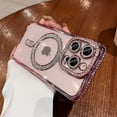 thumbnail image 1 of Bling Glitter Rhinestone Magnetic Wireless Charge Case for iPhone 16 15 14 13 12 11 Pro Max Plus Shockproof Pink Jewelled Cover Pink For iPhone 13 Pro, 1 of 6