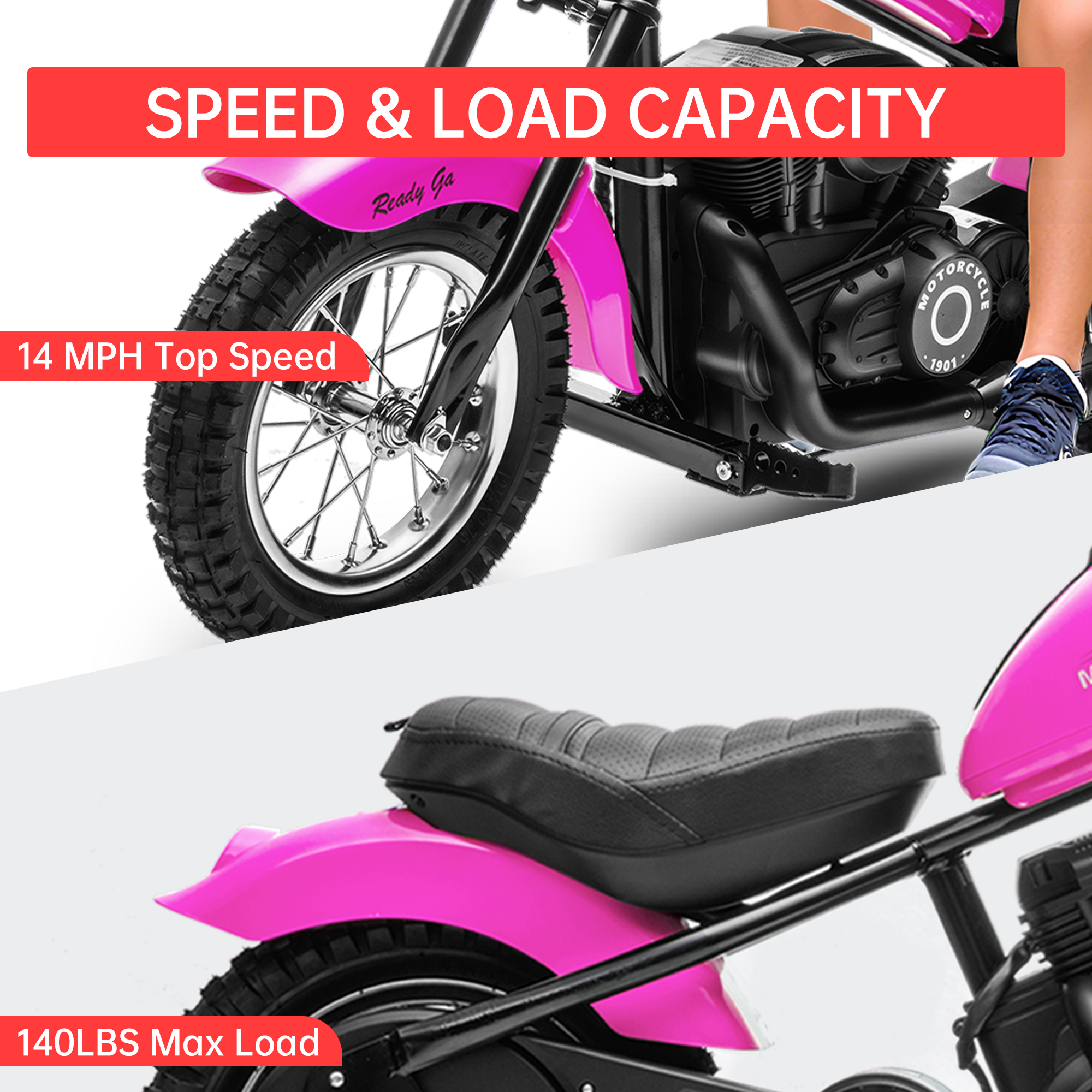 Towallmark 24V Kids Electric Dirt Bike, 14 MPH Chain Driven Motor, 150LB Weight Capacity, 12" Air-Filled Tires, Handbrake & Shock Absorbers, for Boys & Girls​，Black